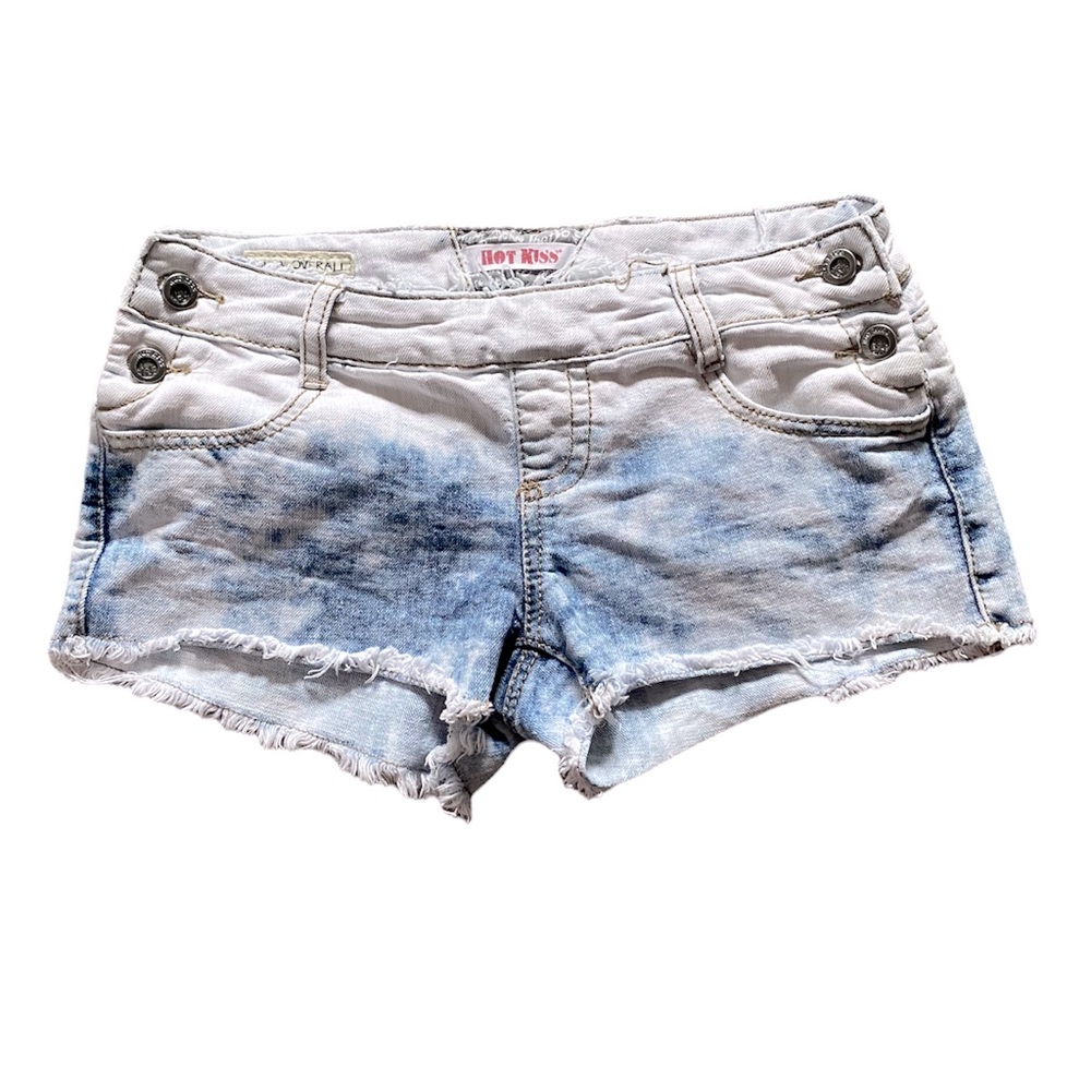HotKiss Ava Overall Ombré Acid Wash Stretch Denim Shorts | Small